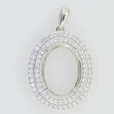 Sterling Silver Semi Mount Pendant Setting Oval OV 16x12mm Double Halo - Syzjewelry